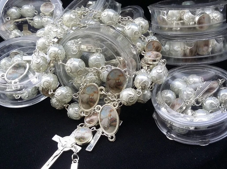 10 洗礼派对礼物,玫瑰手链,Recuerdos Bautizo Rosario,礼物,克里斯蒂 — 第 3/4 张图片