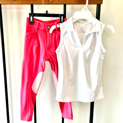Beroy Girls SZ S/6 Horse Riding Leggings Pants Equestrian Breeches Top Set Pink