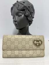Gucci Guccissima Heart GG Continental Wallet Cream Leather Gold Logo w/ COA