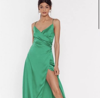 Nasty Gal Nastygal Emerald Satin Sleeveless Maxi Dress Faux Wrap Size 8 NWT  | eBay