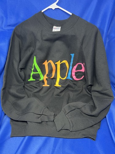 Mackintosh, Apple Macintosh Computer Rainbow Logo Crewneck Sweatshirt Black XL Hanes USA VTG
