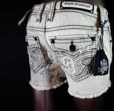 180 Buckle Rock Revival Jean "Cleora" Cement Stone Wash Mid-Rise Shorts 27
