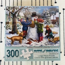 300 Piece Large Piece Puzzle Building A Snowman Snow Day Dog Cottagecore 18x24"