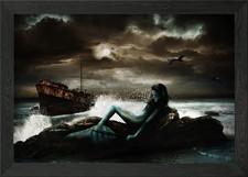 Mermaid Framed Wall Art Poster Canvas Print Picture