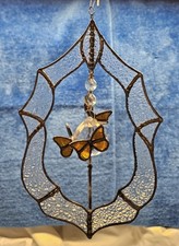 Stained Glass Butterfly Suncatcher Hanging Mobile Glass Metal Clear Brown