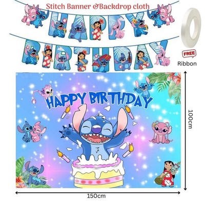 Blue Stitch Banner Karten Stitch Hintergrund Stoff Kindergeburtstag Party Deko