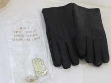 Vintage Men's Winter Cowhide Leather Fur Lined Gloves Sz 9 Black Made in Japan