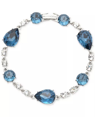 New W Tag Givenchy Blue Sapphire Rhodium Glass Stone Silver-Tone Flex Bracelet