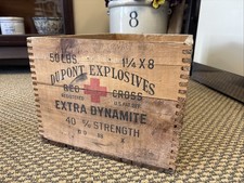 Caja de madera vintage Dupont Cruz Roja extra dinamita alta explosivos