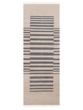 Hand Woven Flat Weave Kilim Wool Area Rug Contemporary Cream Charcoal BBD00125