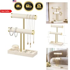 Bracelet Necklace Earring Jewelry Organizer Stand 2 Tier Velvet Display Beige