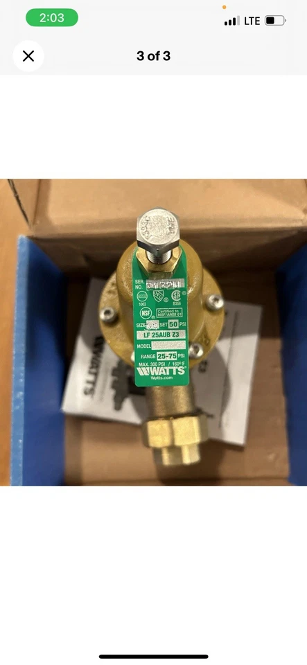 Watts 3/4" Water Pressure Reducing Valve LF25AUB-Z3 #0009257 Lead Free - Image 4 of 4