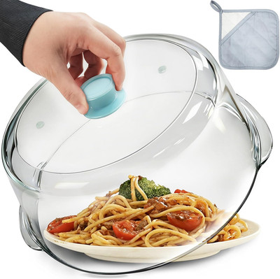 Tall Glass Microwave Splatter Cover for Food with Vent Hole 100% Food Safe 10in