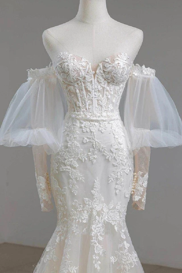 NUEVO Vestido de novia de encaje sirena marfil (US 10-12) - ENVÍO GRATUITO 🚚 Foto 4 de 4