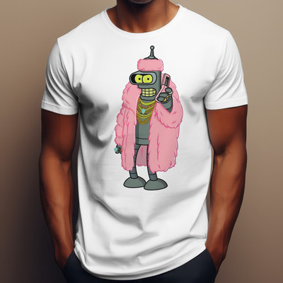 BENDER PIMP T-Shirt | Futurama Cartoon TV Show Tee | Lustig Robot Fry Leela Top