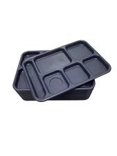 12 Cambro Vintage School Church Lunch 6-Divided Food Trays Plastic Hard Blue Wow