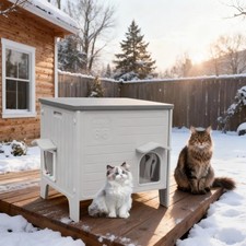 Weatherproof Insulated Outdoor Cat House for Feral Cats - Elevated Plastic Shelt