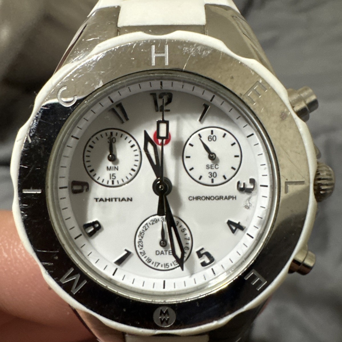 Michele Tahitian Chronograph White Silicone Watch Jelly Bean needs‎ batteries Michele Women main image 2