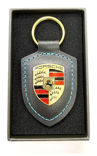 Porsche Cuir Noir Bleu Point Crest Clé Bague Rfid Ev Rapide Chargement Service - Photo 2 sur 9
