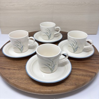 Set of 4 Corelle Coordinates Coastal Breeze Coffee Mugs Tea Cups & Saucers