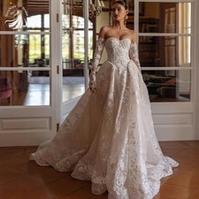 Graceful Wedding Dresses A-Line Strapless Long Sleeve Lace Vintage Bridal Gown