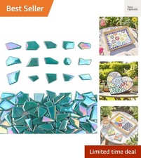 Iridescent Teal Glass Mosaic Tiles for Crafs Bulk,200g Broken Stained Glass P...