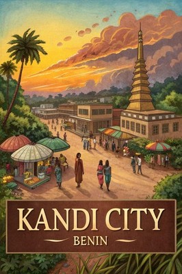 Exquisite Kandi City, Benin - Lebendiges afrikanisches Reiseposter Kunstdruck A1-A4 Post
