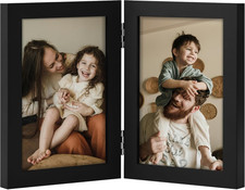 Double 4X6 Picture Frame Vertical, Engineered Wood Bifold Photo Frame with Plexi