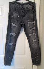 SUPPLY & DEMAND MENS DISTRESSED & PAINT JEANS CHARCOAL GREY W32"