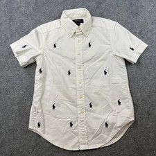 Polo Ralph Lauren Shirt Youth Size S White All Over Pony Logo Oxford Button Down