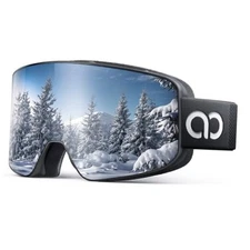  Ski Goggles with 3X Anti-Fog - 100% UV Protection Black Frame - Silver Lens