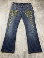 Just Cavalli Jeans Women s 29x31 Blue Floral Metallic Print Italy Y2K Bootcut
