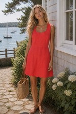 J.Crew Women's Scalloped Hem Square Neck Shift Dress Coral Pink Casual 14 NWT