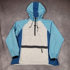 Vintage Nike Jacket Boys Large 12-14 Blue White Colorblock Hooded Windbreaker