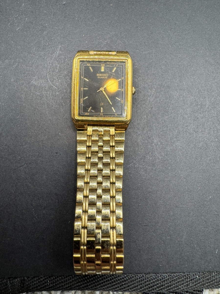 Vintage Seiko SX Tank Quartz Watch Unisex Gold Tone Black