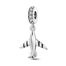 MULA European Airplane Pendant Charm CZ Fit Women Bracelet 925 Sterling Silver