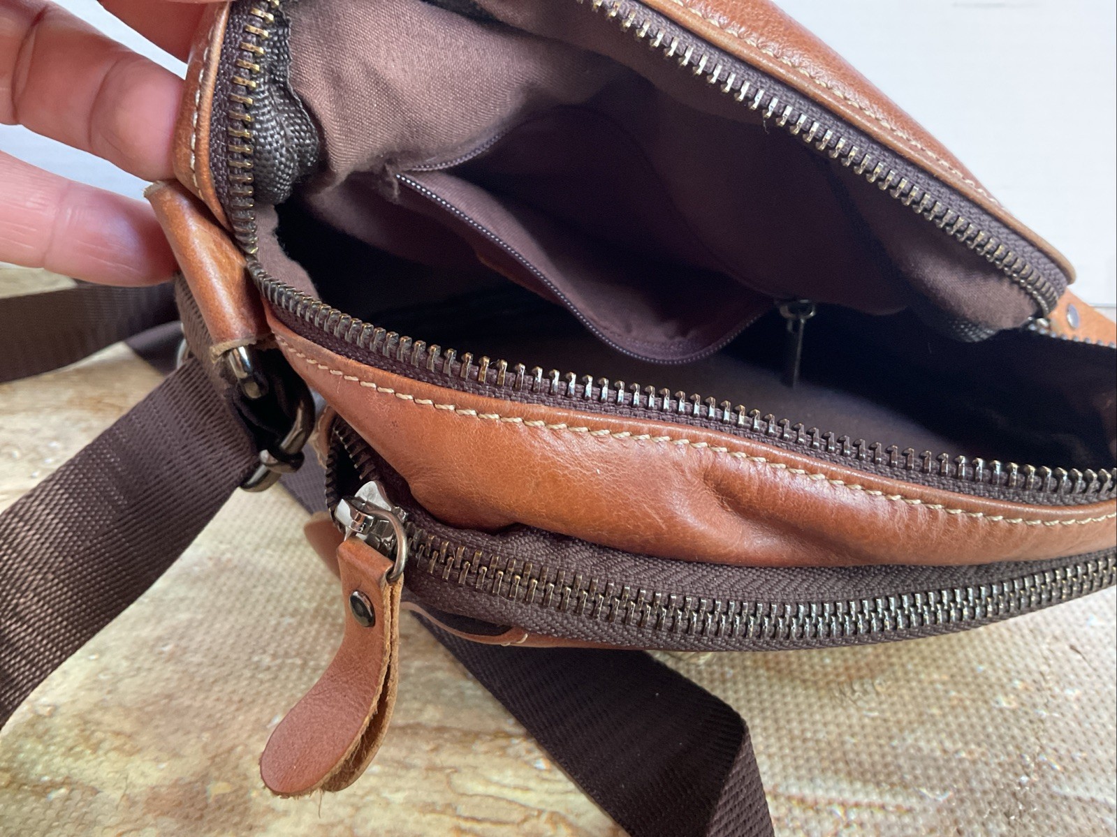 Ameri Leather Cross Body satchel Bag Brown Leathe… - image 8