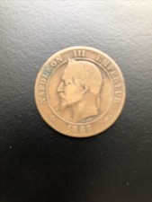 French 10 Dix Centimes 1865 Coin (Napoleon III) - Worn Condition