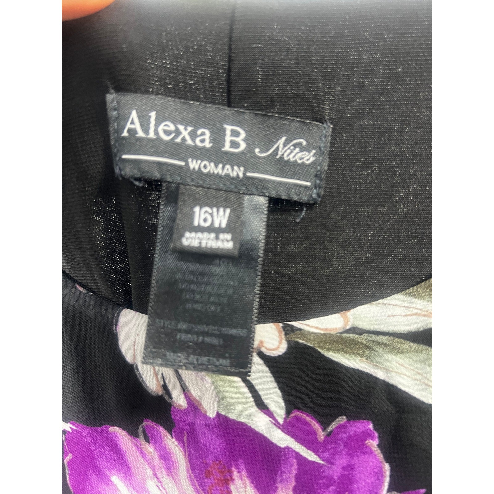 Alexa B Nites Floral Chiffon Overlay Cocktail Dress Black Purple Plus Size 16W