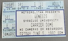 Genesis Concert Ticket, Carrier Dome, Syracuse University, NY, June 5, 1992