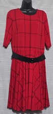 Danny & Nicole Size 16 Red Windowpane Plaid Fit & Flare Dress Belt Work Office