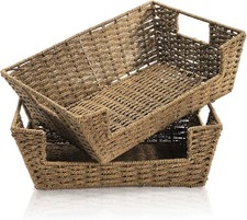 2 Pack Open Front Storage Baskets, Built-In Handles
