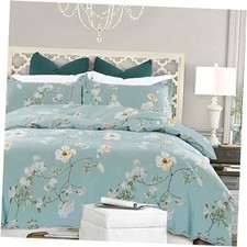Floral Duvet Cover Size, 3pc Turquoise Aqua Farmhouse Flowers King Teal