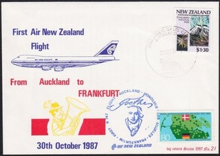 NEW ZEALAND 1987 Air NZ first flight cover Auckland to Frankfurt Germany...E3101