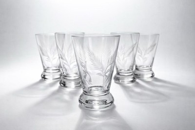 Vintage Crystal Wheat Etched Double Shot Cocktail Glass 3.25 Inch Hgt. Set Of 6