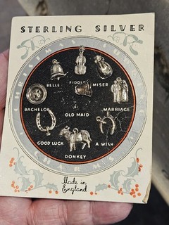 Vintage Set Of Silver Christmas Pudding Charms On Original Card