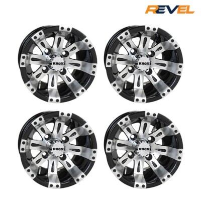 Set of 4, RHOX 10'' Vegas Machined & Black Golf Cart Wheels, 10x7, ET-25
