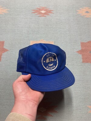 Vintage 80s trucker hat mesh cap Co-Op elevator Michigan farm made in USA blue