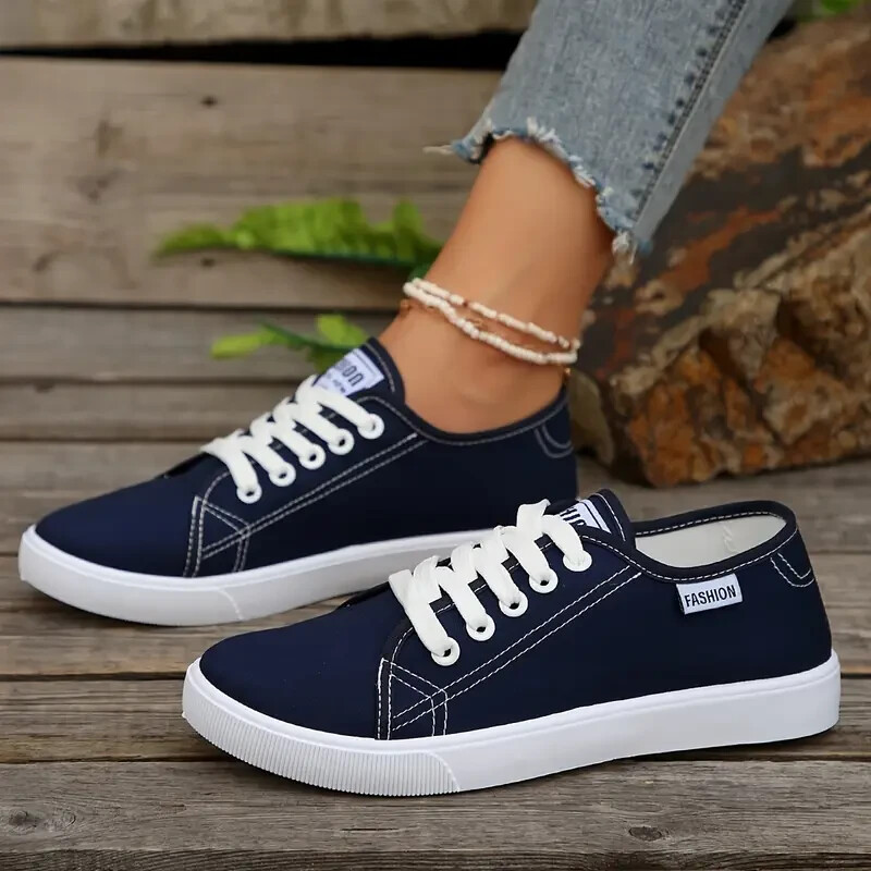 Women's Lightweight Sneakers - Black & White Casual Lace-Up Skate Shoes