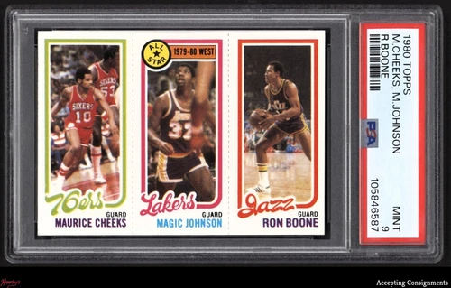 1980-81 Topps #66 Maurice Cheeks, Magic Johnson ROOKIE RC, Ron Boone PSA 9 MINT